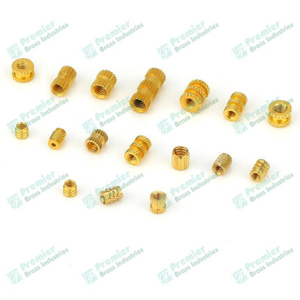Brass inserts including knurled heat set press fit and threaded inserts for plastic wood ,PPR , CPVC pipe fittings, and 3D printed parts